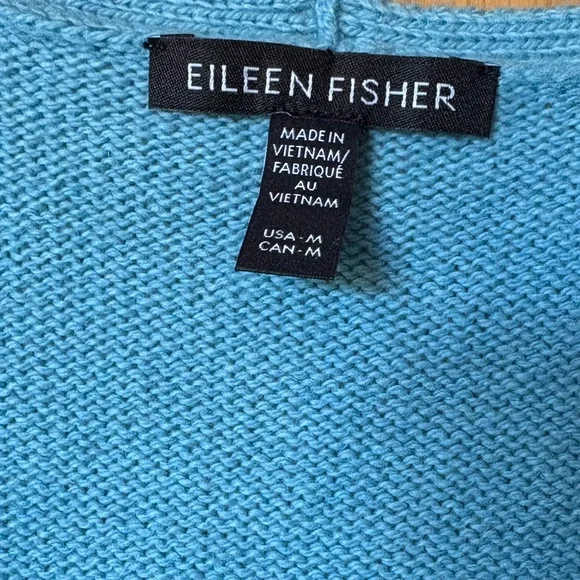 Eileen Fisher Turquoise V-Neck Cotton Cashmere Sweater - Picture 2 of 4